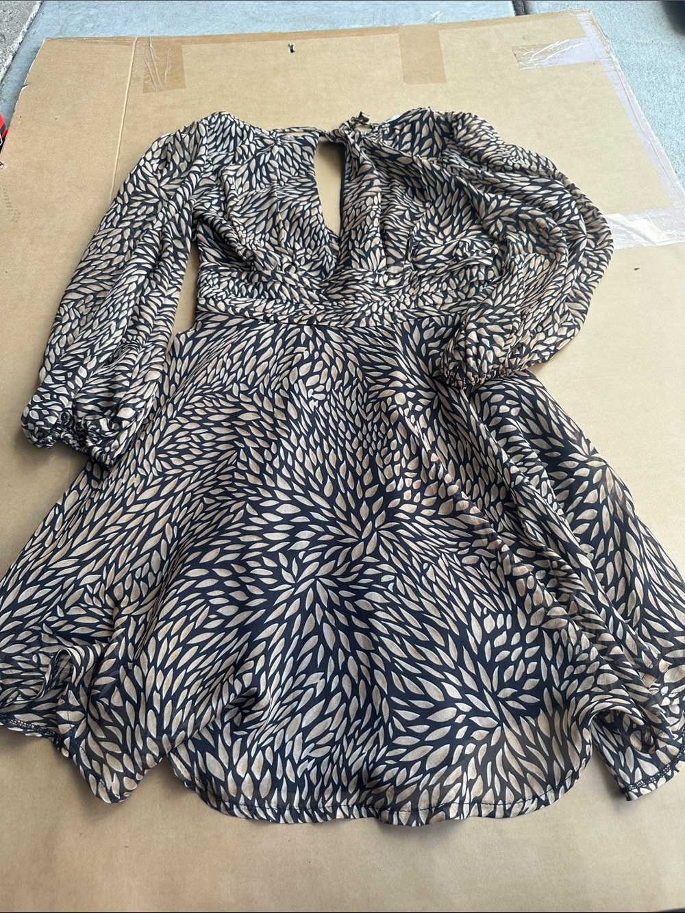 Black and Tan Printed Long-Sleeve Dress Saints + Secrets XS